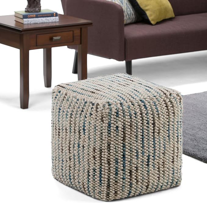 SIMPLIHOME Zoey Cube Pouf – 18 inch Wide Upholstered Wool and Cotton Ottoman in - Image 2
