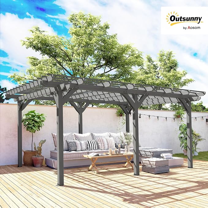 Outsunny 12' x 16' Outdoor Pergola, Wood Gazebo Grape Trellis - Image 2