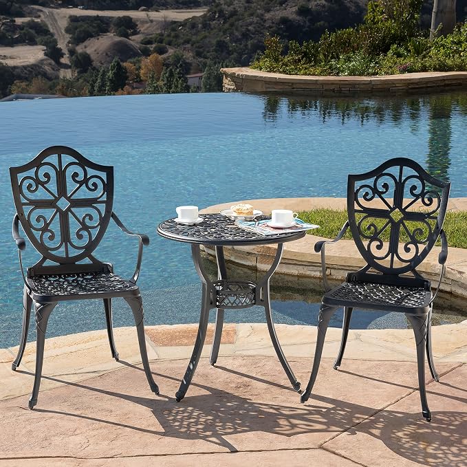 NUU GARDEN 3-Piece Outdoor Bistro Set, Round 24 Inch Cast Aluminum Bistro Table - Image 2