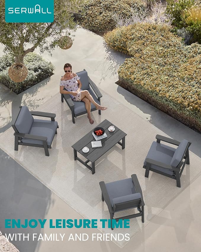 SERWALL Outdoor Patio Furniture Set, 5 Piece HDPE Patio Conversation Sets - Image 9