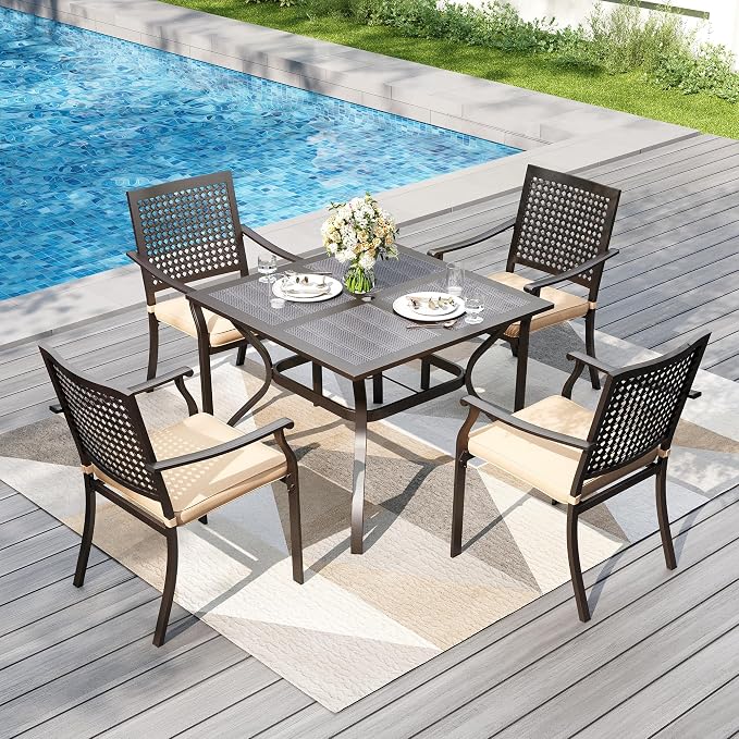 PHI VILLA 37 Inch Outdoor Dining Table Metal Steel Mesh Patio Dining Table - Image 2