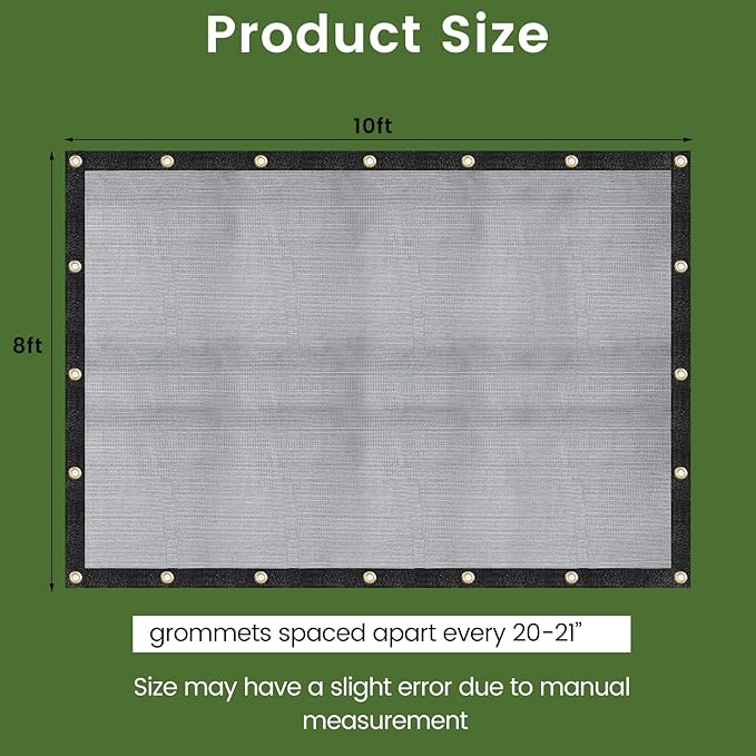 60-70% 8 FT X 10 FT Mesh Tarp/Shade Cloth 9-Needle Knitted Heavy Duty Black - Image 6