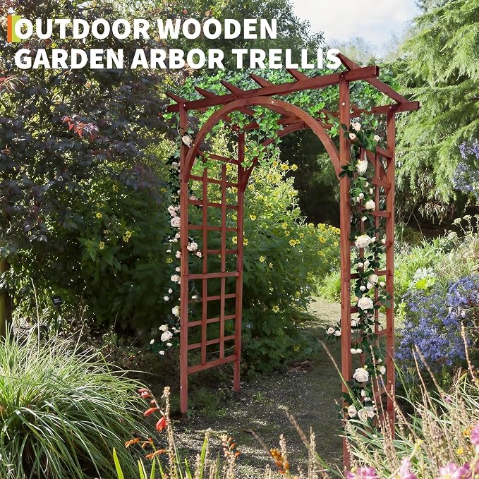 85 in Wooden Garden Arbor, Solid Fir Wood Trellis - Image 4