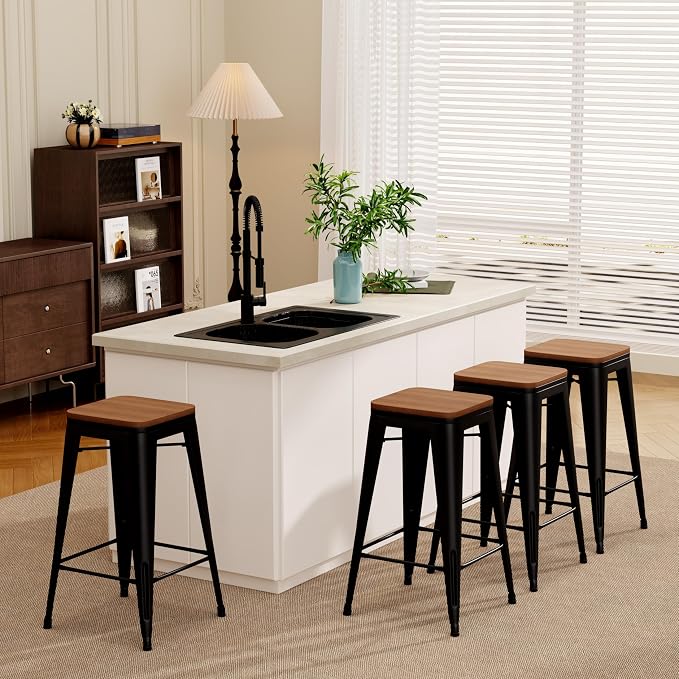 Andeworld Bar Stools Set of 2 Stackable Metal Bar Stools Industrial Bar Height - Image 8