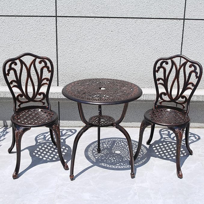3 Piece Bistro Set, Outdoor Patio Set, Anti-Rust Cast Aluminum Bistro Table Set - Image 7