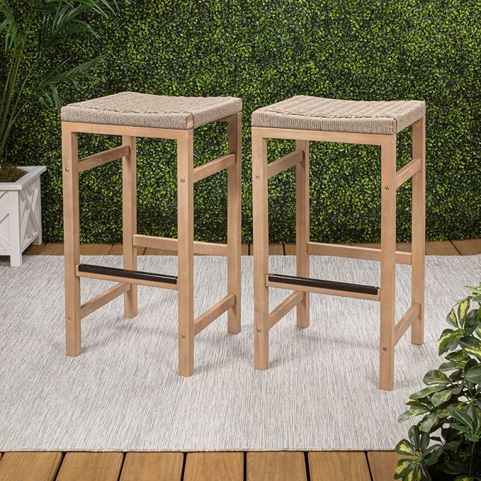 JONATHAN Y BSL1201A-SET2 Armand 30" Modern Coastal Backless Acacia Wood Outdoor - Image 2