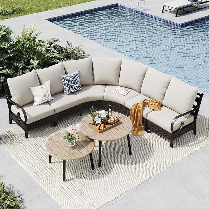 MFSTUDIO Patio Furniture Set, 6 Seats Half-Moon Curved Outdoor Sectional Sofa by MFSTUDIO