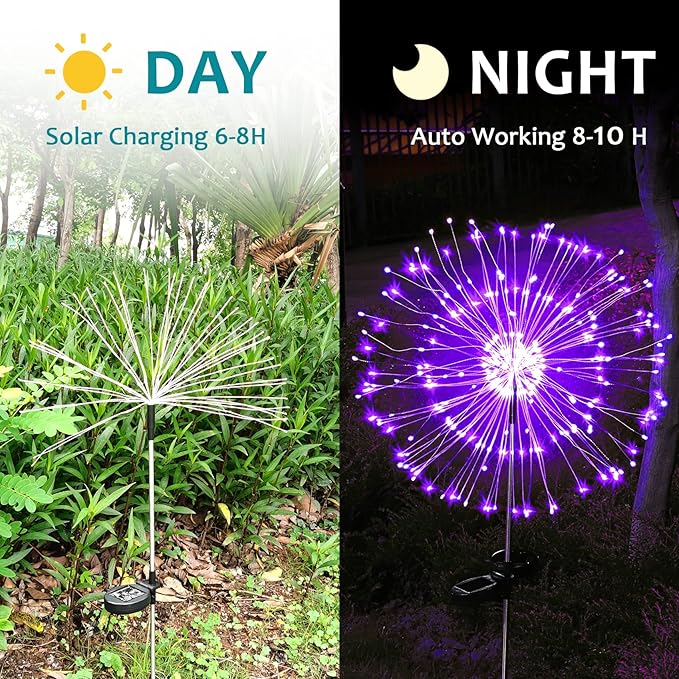 JJGoo Solar Firework Lights, 2 Pack 120 LEDs 2 Lighting Modes Solar Garden - Image 6