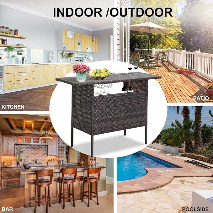 Outdoor Patio Wicker Bar Counter Table - Image 7