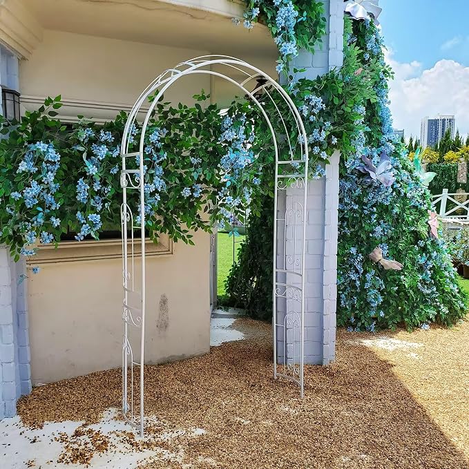 SCENDOR White Wedding Arch Garden Arbor Curved Metal Archway - Image 8