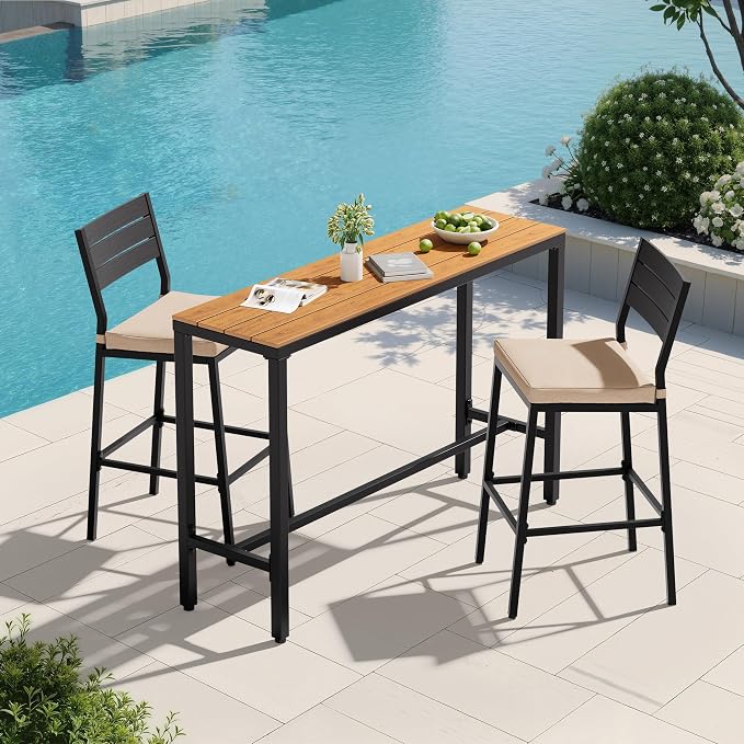 Crestlive Products Outdoor Bar Table and Chairs Set, 3 Piece Outside Patio Bar by CrestliveProducts