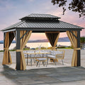 YITAHOME 12x14ft Gazebo Hardtop Double Roof Outdoor Heavy Duty w/Nettings and by YITAHOME