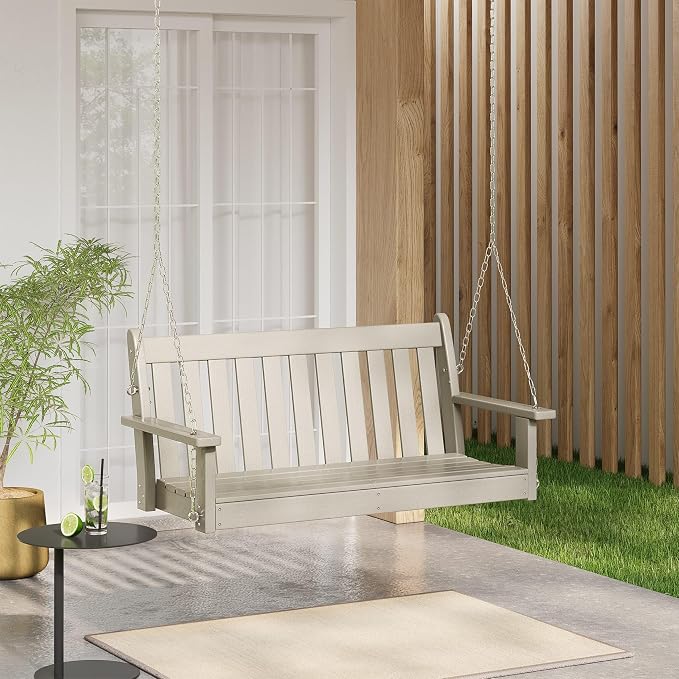 COSTAELM Paradise Outdoor Patio HDPE Hanging Front Porch Swing Bench - Image 2