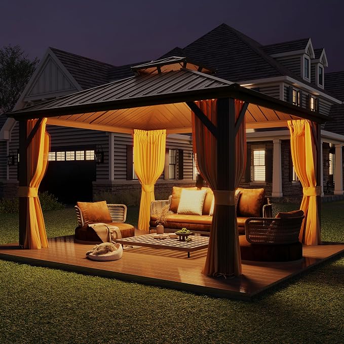 MELLCOM 12' x 12' Gazebo, Hardtop Double Roof Gazebo - Image 2