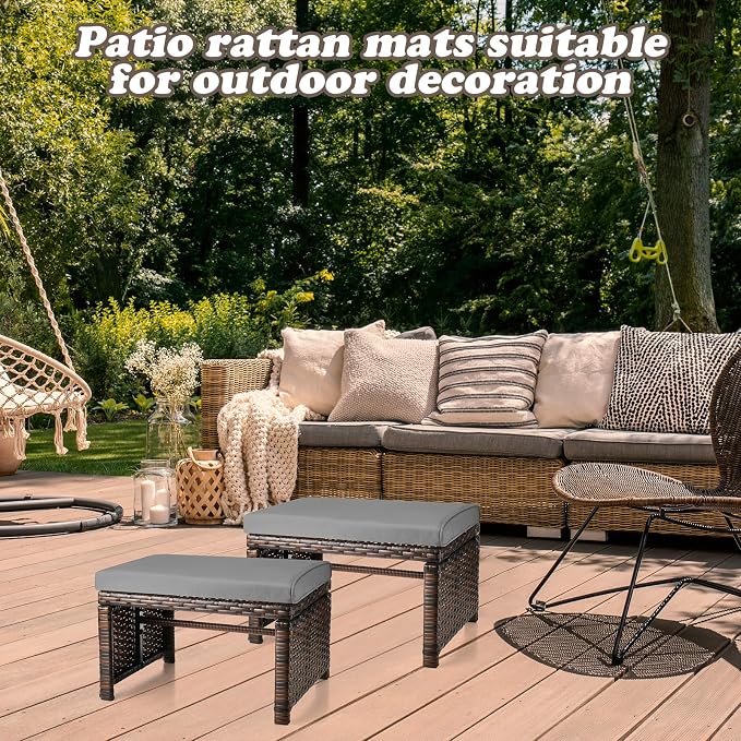 2 Pcs Patio Rattan Ottomans Outdoor Wicker Ottomans Patio Footstool Footrest - Image 7