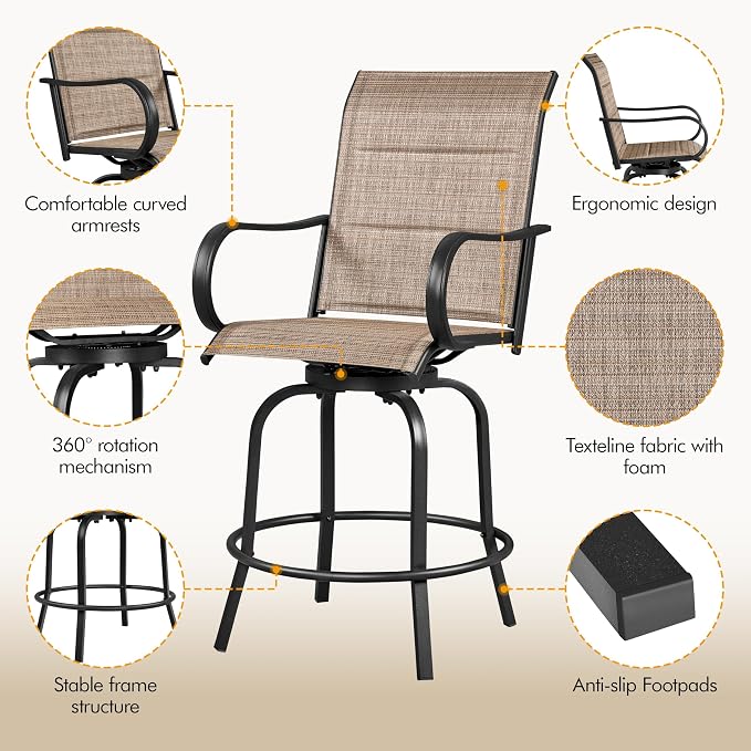 Yaheetech 3Pcs Patio Stools Bar Set, 360 Rotating Swivel Chairs - Image 5