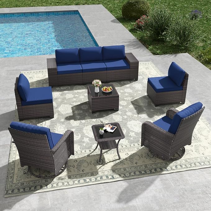 Kullavik 9 Pieces Outdoor Patio Furniture Set, PE Wicker Rattan Sectional Sofa by KULLAVIK