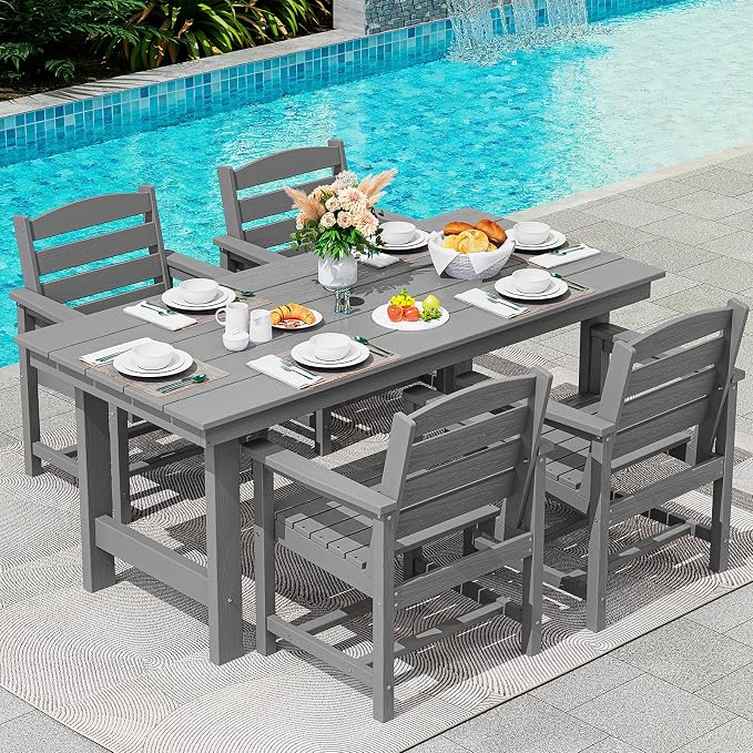 SERWALL Modern Patio Dining Set, 5-Piece Rectangular HDPE Dining Table by SERWALL
