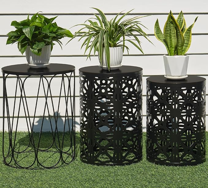 HFHOME Set of 3 Metal Outdoor Side Table, Nesting Round Coffee Table by HFHOME
