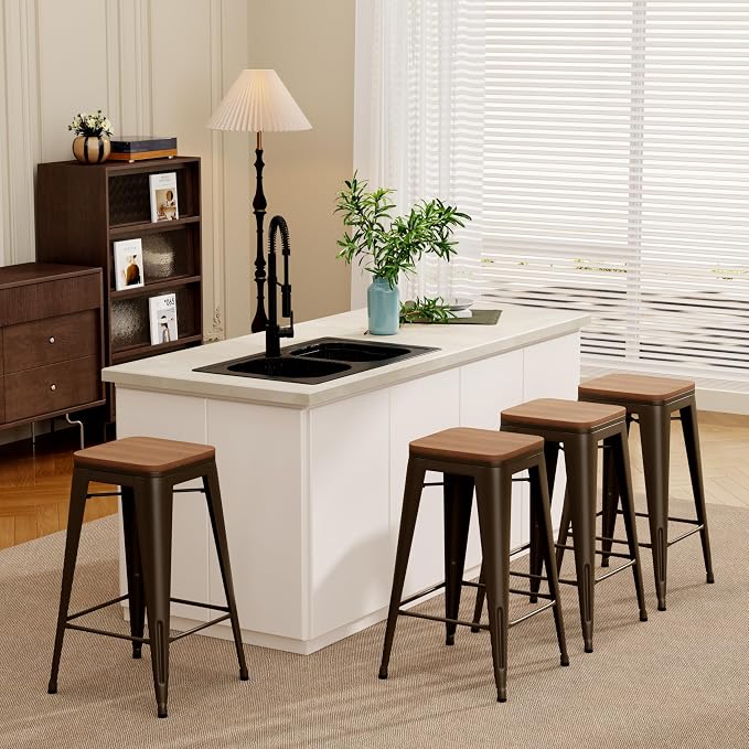 Andeworld Bar Stools Set of 4 Stackable Metal Bar Stools Industrial Counter - Image 7