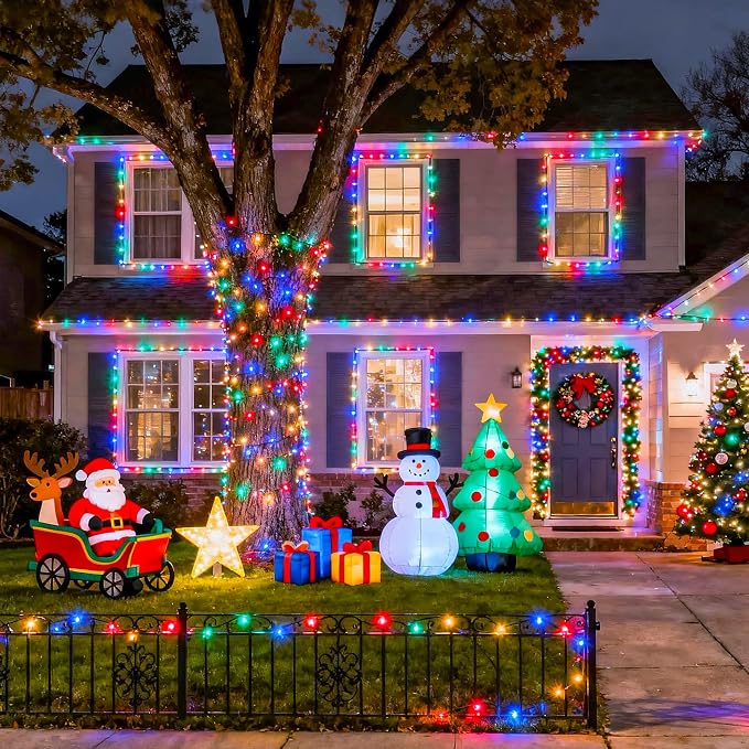JMEXSUSS Multicolor Christmas Tree Lights Outdoor Indoor Clear Wire, 200 LED - Image 4
