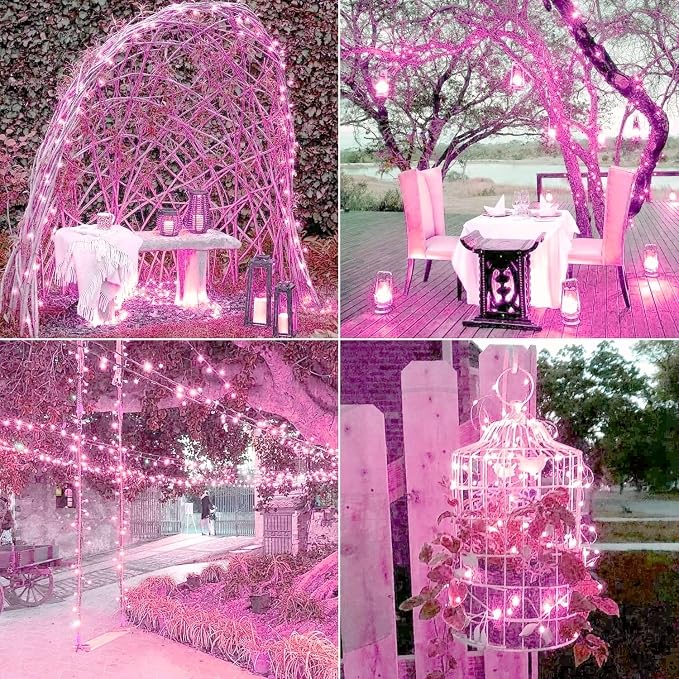 JMEXSUSS 4 Pack Pink Solar Lights, Each 33ft 100 LED Solar String Lights - Image 8