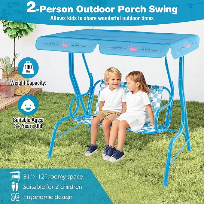 HONEY JOY Kids Patio Swing, 2-Seater Outdoor Porch Swing Lounge Chair, - Image 3