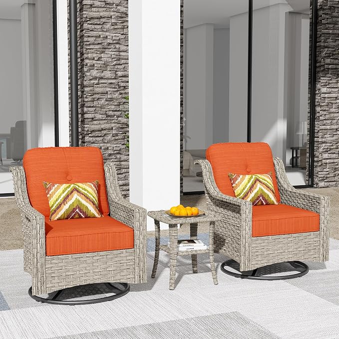 HOOOWOOO 3 Piece Patio Furniture Bistro Sets, Outdoor Wicker Swivel Rocking by DesignforBetterLife