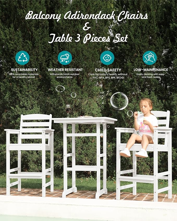 SERWALL Tall Adirondack Chairs Set of 2, Oversize Balcony Adirondack Chairs Set - Image 6