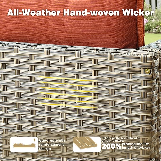 11 Pieces Outdoor Patio Furniture Set, Rattan Wicker Sectional Swivel Rocker - Image 5