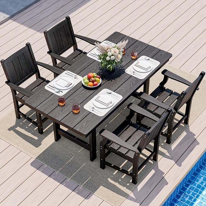 Pamapic 5-Piece Outdoor Dining Set, HDPE Outdoor Rectangular Table and 4 Chairs by Pamapic