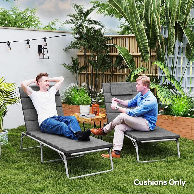 Outsunny Outdoor Lounge Chair Cushion Set of 2, Foldable Patio Chaise Lounge - Image 7