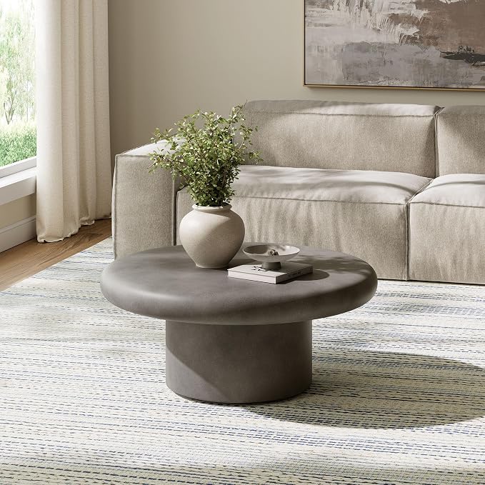 Modway Argos Round Concrete Coffee Table in Gray - Image 2