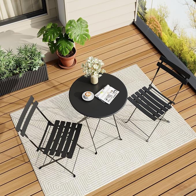 GarveeLife 3-Piece Folding Bistro Set, Foldable Patio Furniture Set - Image 3