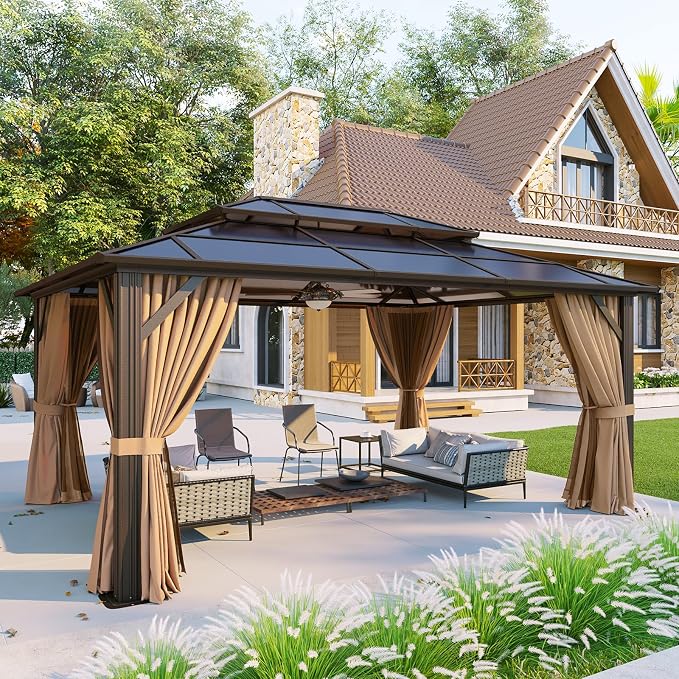 Aoxun 12'x16' Hardtop Gazebo, Aluminum Frame Permanent Pavilion by Aoxun
