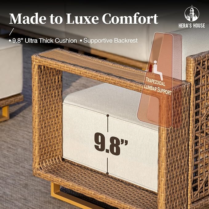 HERA'S HOUSE Patio Furniture Set, 4 Pieces Sectional Outdoor Rattan Wicker Sofa - Image 3