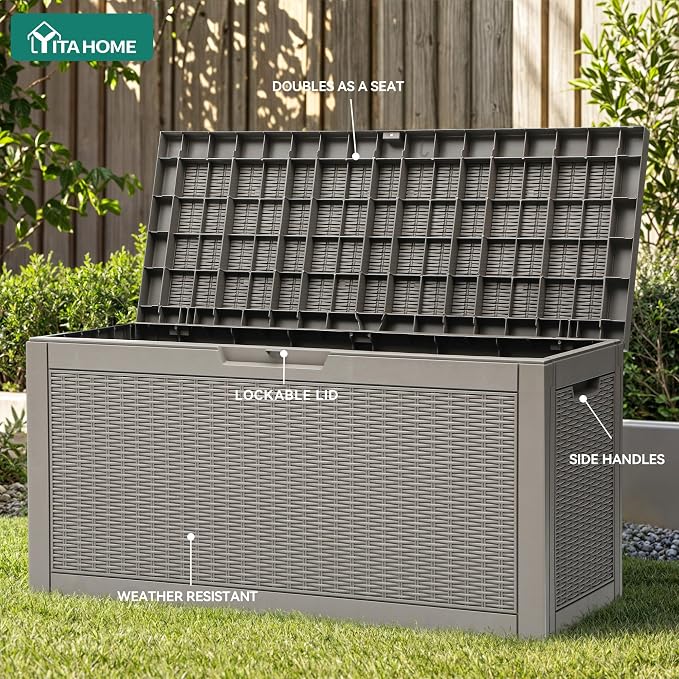 YITAHOME 60 Gallon Resin Deck Box, Weather Resistant Outdoor Rattan Storage Box - Image 3