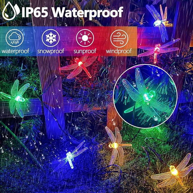 OZS 2PK 40LED 50FT Dragonfly Solar Lights Outdoor Waterproof, Garden Decor - Image 2