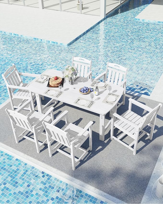 Ciokea HDPE Outdoor Dining Set, 7-Piece Patio Table and Chairs Set - Image 8