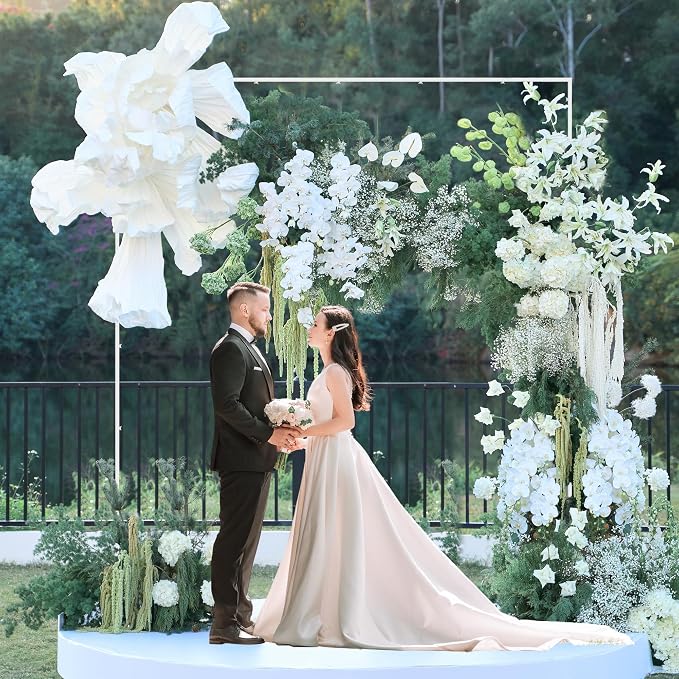 Wokceer Wedding Arch Backdrop Stand Square 8 x 8 FT White Backdrop Stand Metal - Image 7