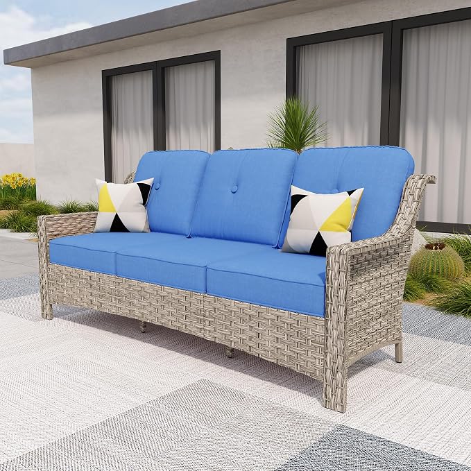 HOOOWOOO Patio Couch, Outdoor Wicker 3 Seater Sofa, All Weather Resistant High by DesignforBetterLife