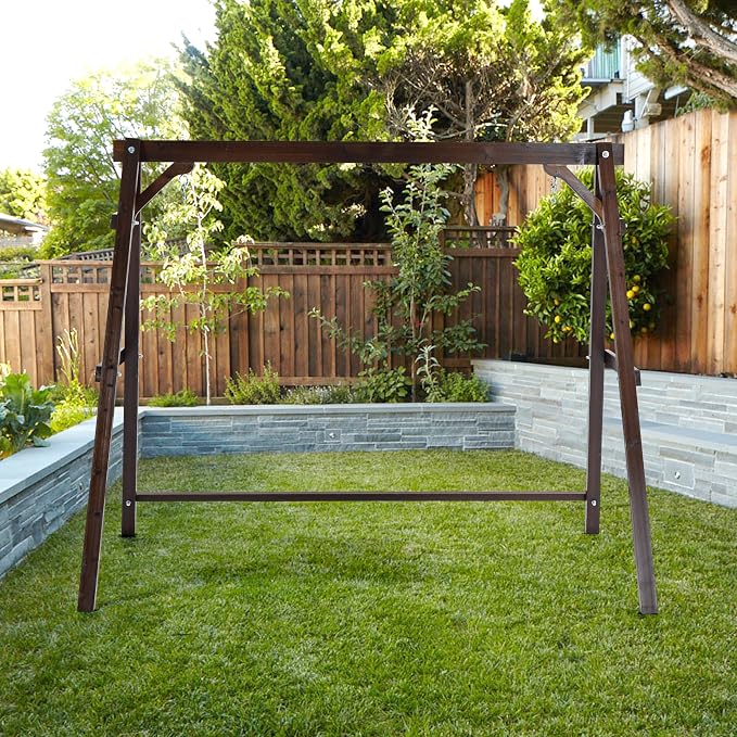 Finnhomy Outdoor 880 LBS Porch Swing Frame, Stable A-Frame Wooden Swing Stand - Image 2