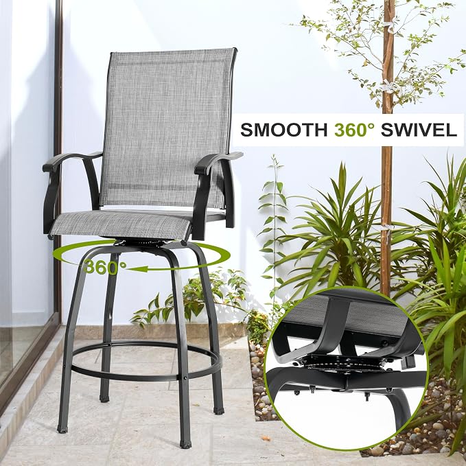NUU GARDEN 3-Piece Outdoor Swivel Bar Set, All-Weather Textilene High Bistro - Image 3