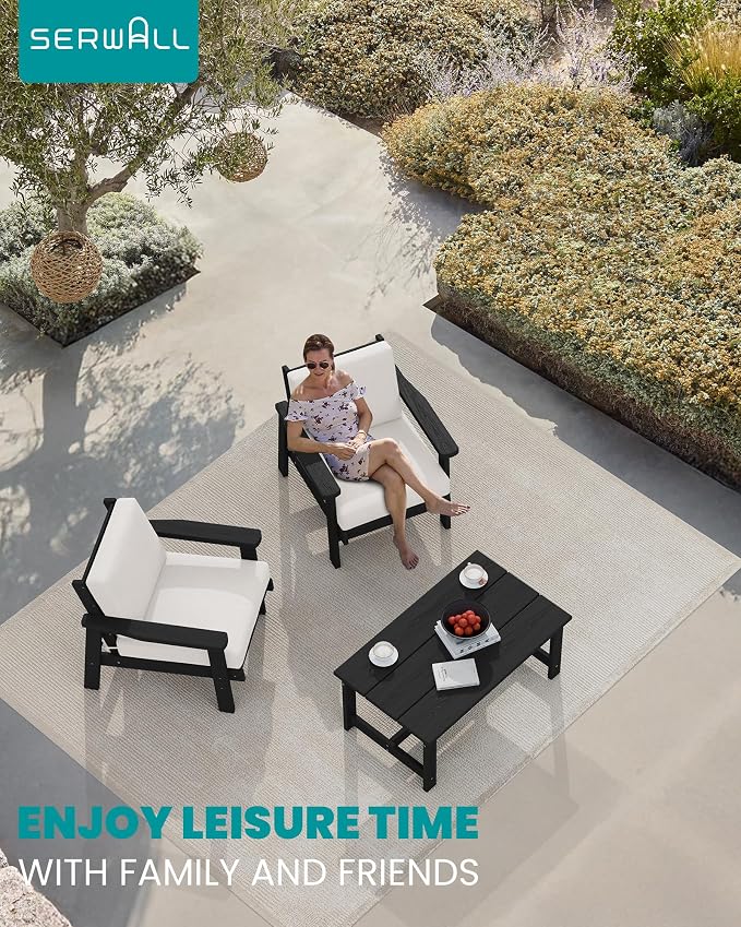 SERWALL HDPE Outdoor Couch Set of 2, All-Weather Wood-Like Patio Furniture Set - Image 3