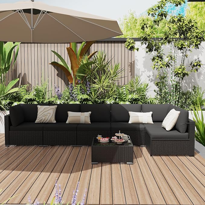 KIGOTY Patio Furniture Set, 7 Pieces Modular Outdoor Sectional Sofa, PE Rattan - Image 8
