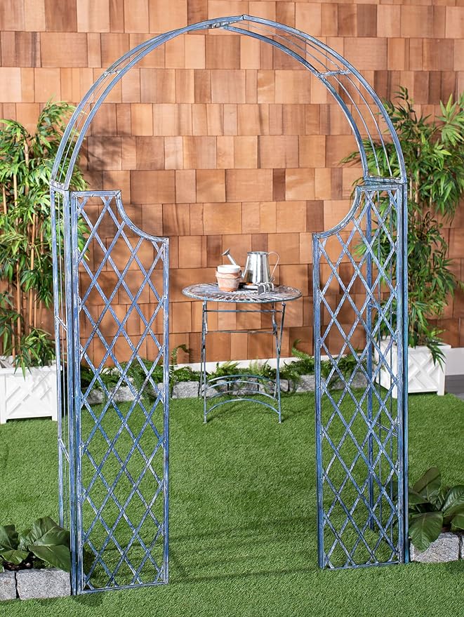 SAFAVIEH Outdoor Patio Furniture Collection – Jaida Mossy Blue Iron Garden Arbor - Image 2