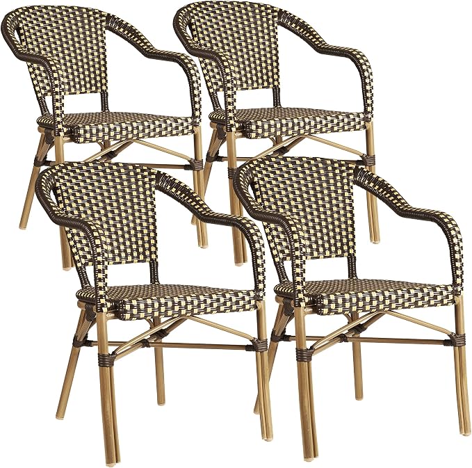 PURPLE LEAF Outdoor Dining Chair Set of 4 Hand-Woven Wicker Armchair by PURPLELEAF