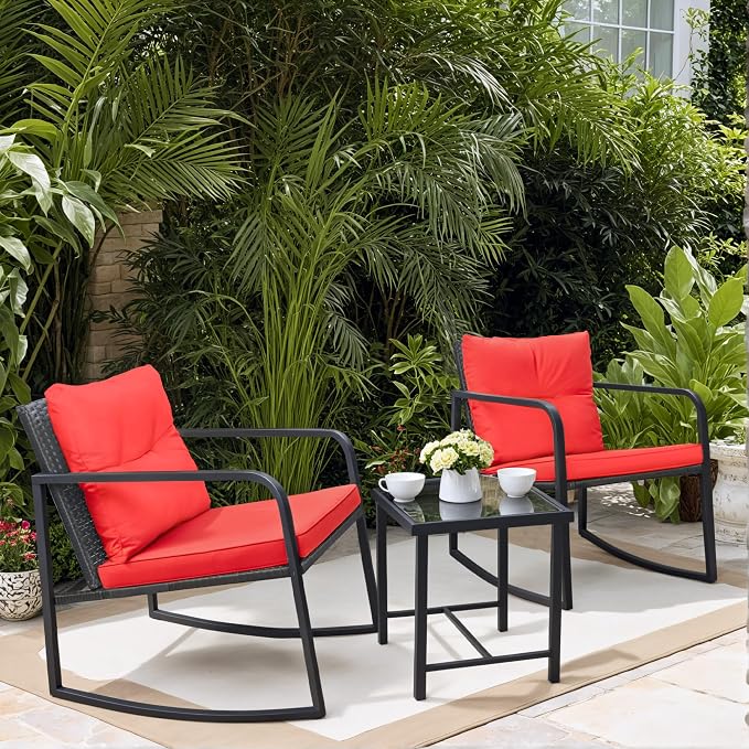 Greesum 3 Pieces Rocking Wicker Bistro Set, Patio Outdoor Furniture by BuynowfromGreesum
