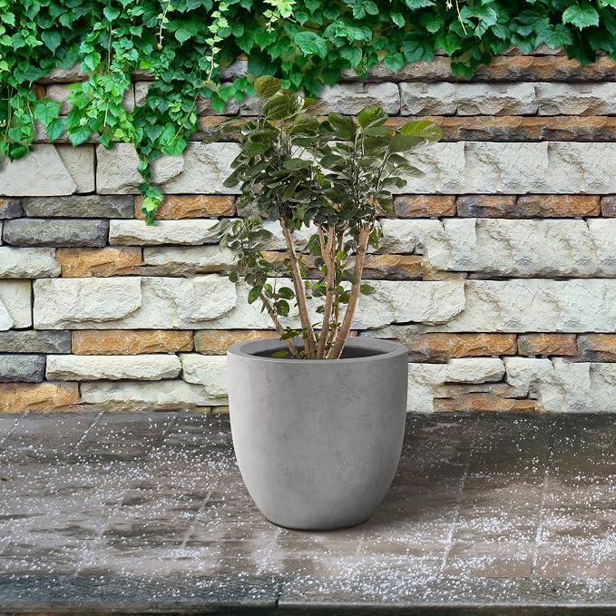 Kante 13.4" Dia Round Concrete Planter, Large Outdoor Modern Indoor Decorative - Image 4