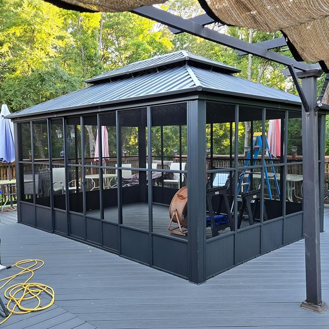 PURPLE LEAF 12' X 16' Solarium Permanent Hardtop Gazebo Galvanized Steel Double - Image 2